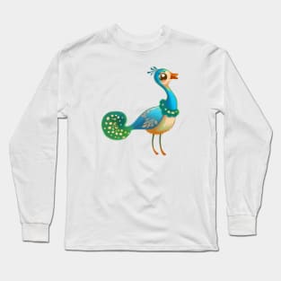 Cute Peacock Drawing Long Sleeve T-Shirt